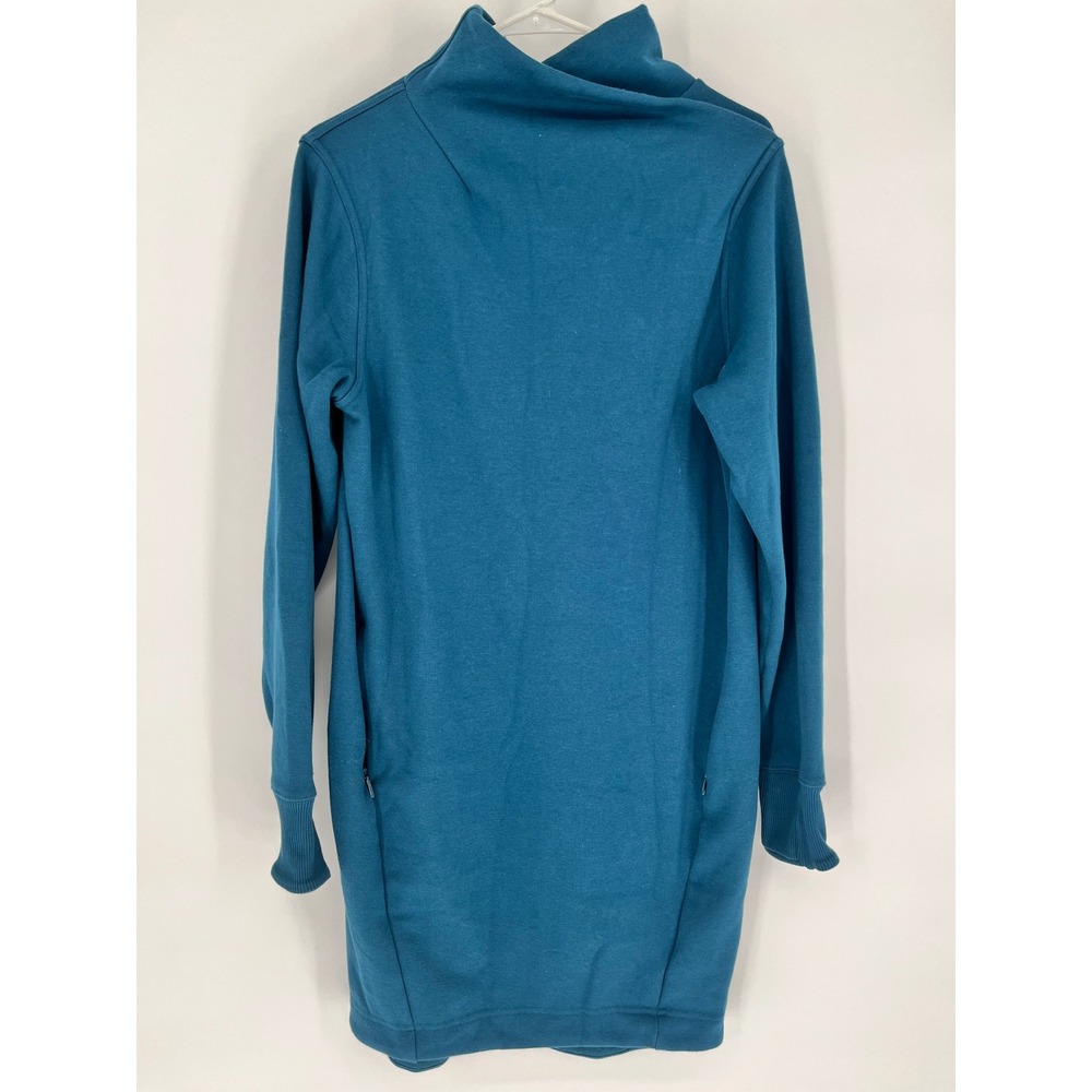 ATHLETA Cozy Karma Mock Neck Dress Women S Teal Blue Zipper Pockets Athleisure